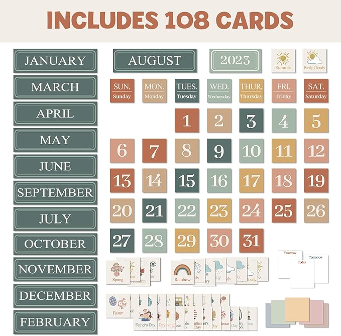 Boho Calendar Pocket Chart for Classroom Cards Add-On School Supplies Teacher Decorations Bulletin Board Pre-K To 6th Grade, Black-2