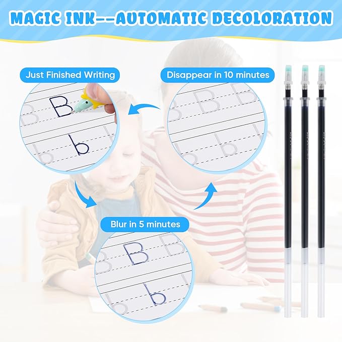 ASIGN Magic Ink Copybooks for Kids Reusable Handwriting Workbooks for Preschools Grooves Template Design and Handwriting Aid (4)