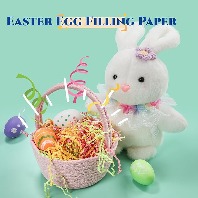 TANMWZK Crinkle Cut Paper Shred Filler 8 oz (1/2 lb) Gift Wrapping & Gift Basket Filler for Christmas,Halloween & Wedding Decorations,Easter Basket Grass Filler (Pink,Blue,Purple and Yellow)