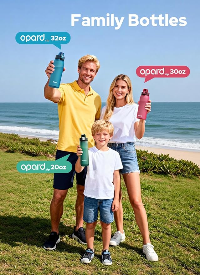 Opard Zip 20oz Plastic Water Bottle Dishwasher Safe, Leakproof Flip-Top Lid, BPA Free Tritan, Wide Mouth Reusable Kids Water Bottle for School Hiking Commuting Outdoor Travel and Gym