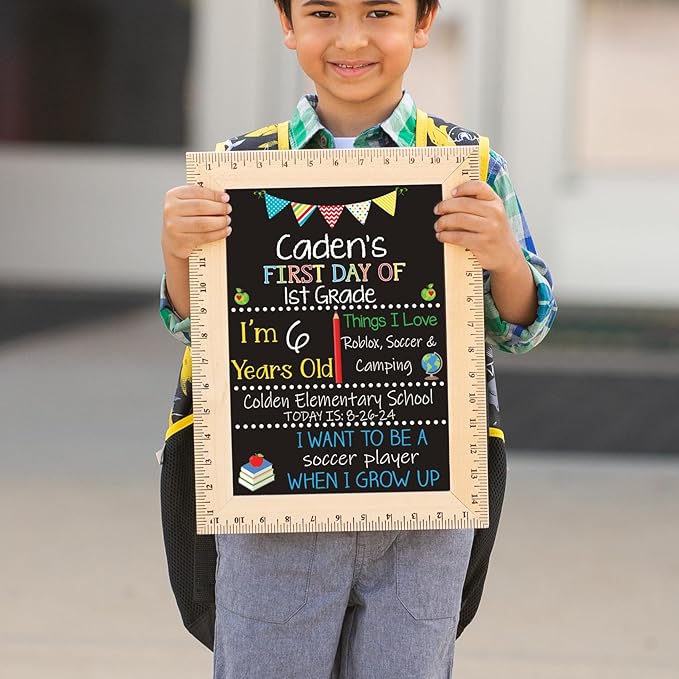 Bloom Owl First Day of School Chalkboard Sign - 11.5"x15" Reusable Back to School Photo Prop with Wooden Ruler Frame for Preschool, Kindergarten, and Beyond
