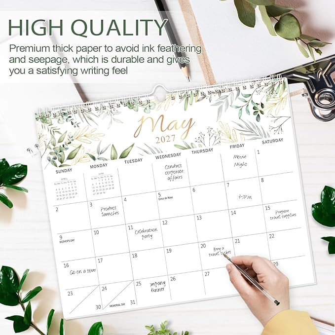 GuassLee Wall Calendar 2026, 19-Months Hanging Desk/Wall Calendar Runs From Jun. 2026 to Dec. 2027, 14" x 11.5" Monthly Planner Wall with Thick Paper, Plant Design for Office School Home Organizing