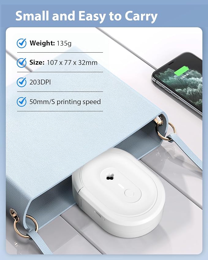 N12 Label Maker Machine with 1 Tape Mini Thermal Label Printer, White | Labeler Machine Available for Phone, Portable Label Maker Rechargeable Labeling Machine for Office School Home Organization