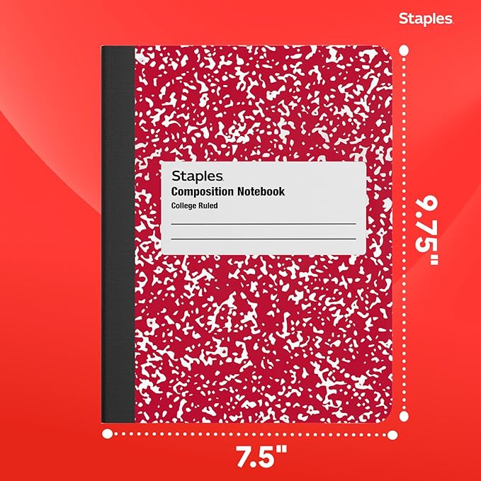 STAPLES Composition Notebook, College Ruled, 100 Sheets, Assorted Colors, 4‑Pack