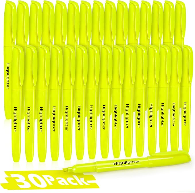 V-Opitos 30 Pack Yellow No Bleed Highlighters with Soft Chisel Tips | Bright Highlighters, Office Supplies, School Supplies