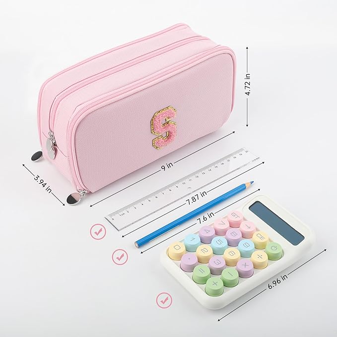Extra Large Capacity Pencil Case 3 Compartment Initial Pencil Pouch Personalized Cute Aesthetic Stationery Pen Case Bag for School Teen Girl Boy Men Women Gift (J, Blue)