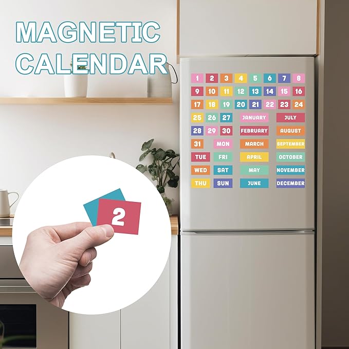 Calendar Magnets for Whiteboard - 50pcs Colorful Magnetic Monthly Calendar for Refrigerator Classroom Weeks and Months