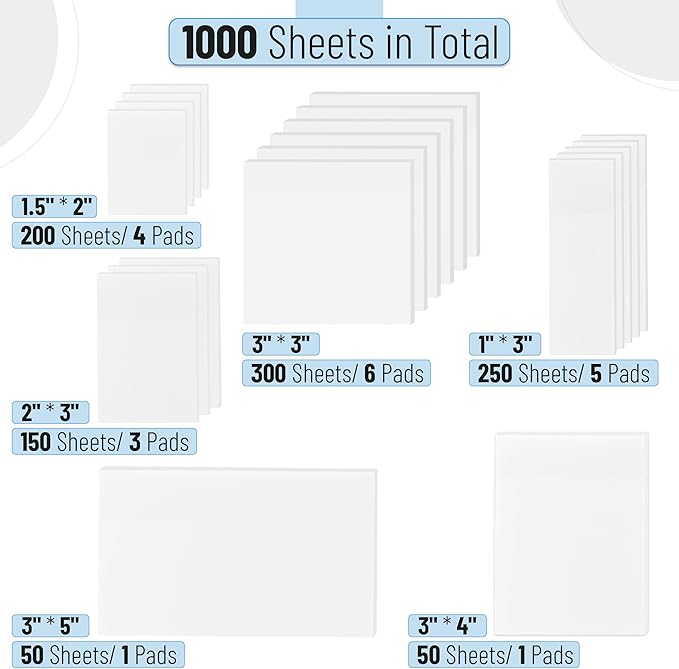 Mr. Pen- Transparent Sticky Notes Set, 1000 Sheets, 6 Sizes, Waterproof Transparent Sticky Note Pads for Bible Study, Annotating Books, Office, School, Planning, Journaling & Organization