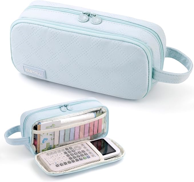 EASTHILL Large Capacity Pencil Case Cute Pencil Pouch with Handle Stationery Pen Bag for Teen Girls-Blue