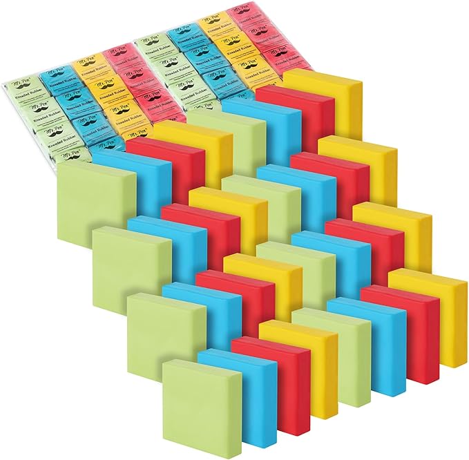 Mr. Pen- Kneaded Erasers, 1.4"x1.37", 32 Pack, Colorful, Soft Moldable Art Erasers for Charcoal, Graphite & Pastel Drawing, Precision Highlighting, Smudge Control, Easy Shaping for Artists & Students