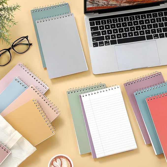 Fuutreo 12 Pcs 5'' x 8'' Top Bound Spiral Notebooks Office Steno Book for Women Cute Durable Spiral College Ruled Paper 70 Sheets Multicolor Covers, School Supplies(Retro Color)