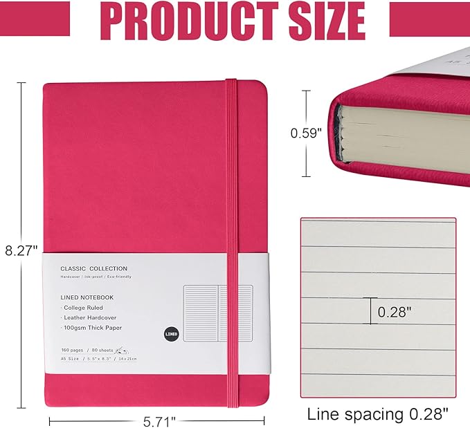 Lined Journal Notebook, 10Pack Hardcover Notebook for Men & Women – Journals for Writing, Work, School, Home & Daily Notes, 160 Pages – Medium A5, 5.7"x8", 100 gsm Thick Paper (Rose Red)