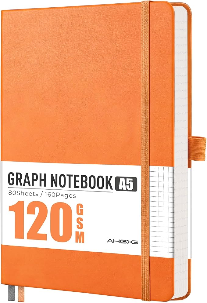 AHGXG Graph Grid Paper Notebook, 160 Pages, A5 Medium Size (5.7'' x 8.3'')