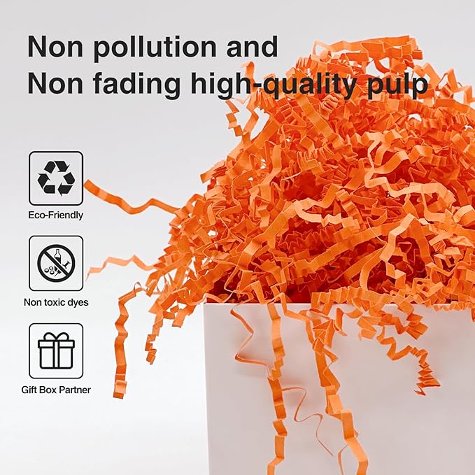 1LB Crinkle Cut Paper Shred Filler for Gift Box Bag and Basket On Halloween(Orange)