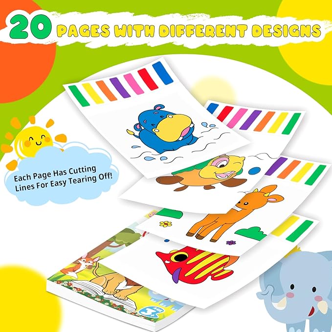 Fenmay Paint with Water Books for Kids - Mess Free Watercolor Paint Sets with 2 Premium Brushes for Kids Ages 3-5 4-8, Arts and Crafts Drawing Activities, Toddler Birthday Gift（Animal）