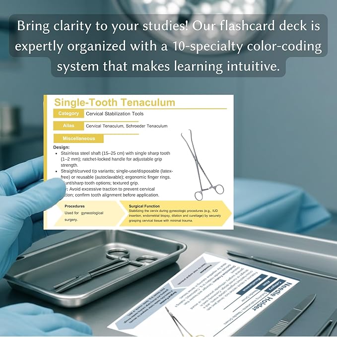 Surgical Instruments Flashcards | Color-Coded Tech Cards for 10 Specialties | Study Guide for Technologists, Sterile Processing Technicians | CST Exam Prep, Surgical tech Gifts and Accessories