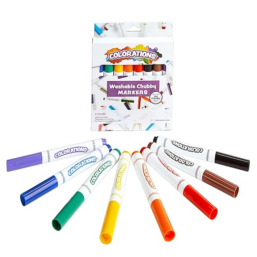 Colorations Chubby Markers Set of 8, 8 Colors, Conical Tip, Coloring, Paper, Kids, Posters, Drawing, Bold Colors, Home, Classroom, Art Supplies, Craft Projects, Great as Back to School Supplies