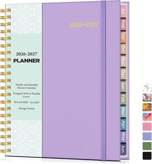 Academic Planner 2026-2027, Weekly and Monthly Calendar Planner from July 2026 - June 2027, 8.5" x 11" A4 Large Daily Agenda Book with Tabs, Flexible Cover, College School Organizer for Student Teacher, Purple