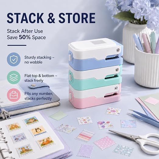 CYFUN DESIGN 3 Pcs Stamp Punch, 1x0.8 inch Postage Stamps Punch, Stamp Cutter, Stackable Design Stamps Punches, Craft Cutter Hole Puncher for Scrapbooking Journaling Card Making Junk Journal Supplies
