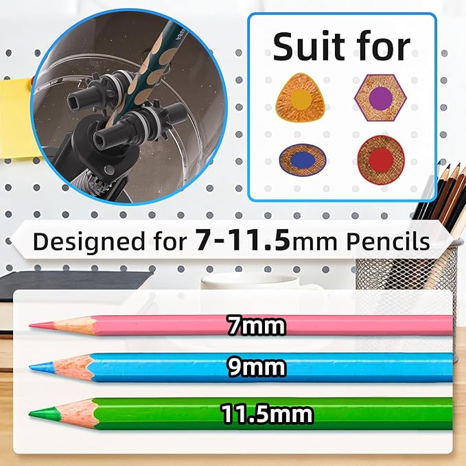 tenwin Rechargeable Electric Pencil Sharpener, Fully Automatic Pencil Sharpener for 7-11.5mm Jumbo Pencils, Hands-Free Sharpener for Colored Pencils, Auto in&Out, Adjustable Pencil Nibs, Silver