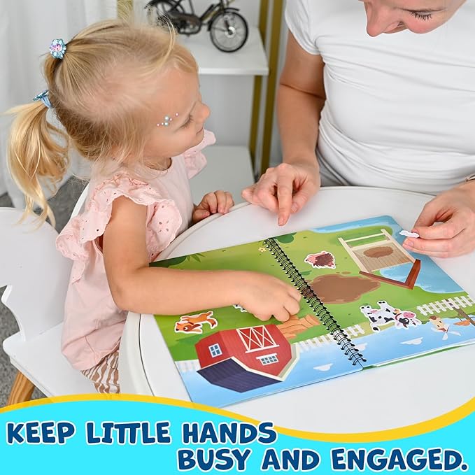Reusable Sticker Book for Toddlers, 50 PCS Washable Jelly Stickers, 8 Play Scenes (7 Habitats) Animal Sticker Activity Book for Kids, Road Trip Travel Toys
