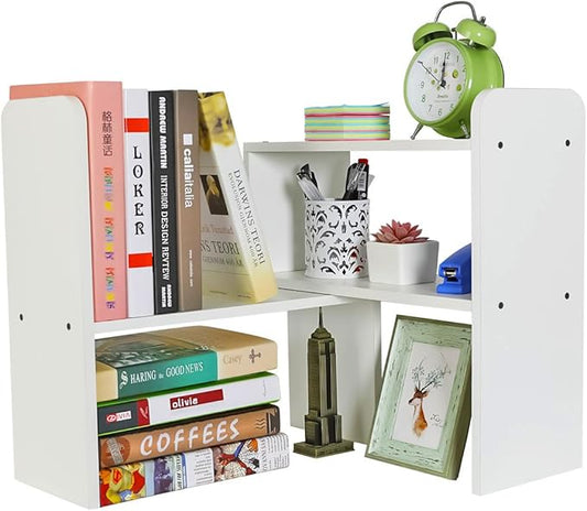PAG Desk Organizer Desktop Shelf Adjustable Countertop Bookshelf Small Table Shelves Book Organizer Office Organization for Desk, White