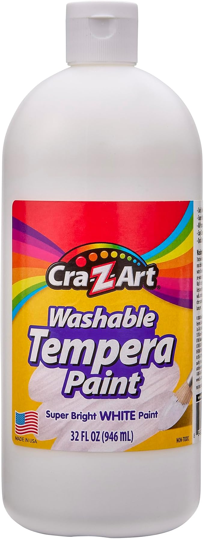 Cra-Z-Art Washable Tempera Paint Bulk Pack 6 Color Set Assorted Colors 32oz each bottle, 6 Super Bright Finger Paint Color, Great Back to School Teacher Supplies