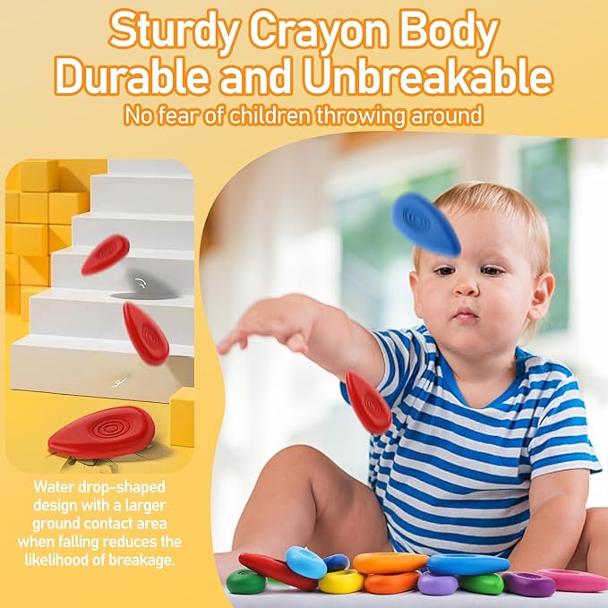 Four Candies Crayons for Kids 24 Colors, Non Toxic Washable Crayons for Toddlers 1-3, Unbreakable Easy-Grip Water-Drop Shape for Little Hands, Art Supplies for Kids Toddlers Coloring Gift