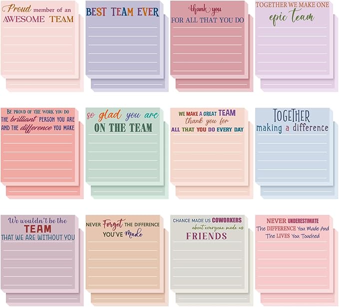 Yinder 24 Pcs Inspirational Sticky Notes Cute Motivational Sticky Notes Pad End of Year Employee Appreciation Gifts Bulk for Teacher Nurse Coworkers Office Supplies 3 x 3'' (Team,Elegant)