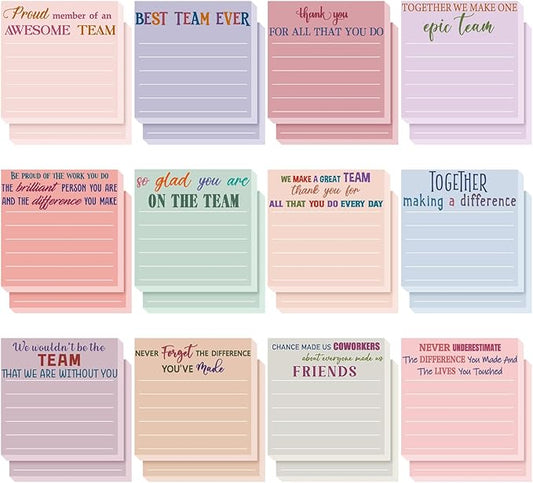 Yinder 24 Pcs Inspirational Sticky Notes Cute Motivational Sticky Notes Pad End of Year Employee Appreciation Gifts Bulk for Teacher Nurse Coworkers Office Supplies 3 x 3'' (Team,Elegant)