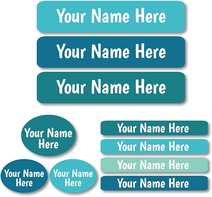 Lovable Labels Personalized Labels for Kids (85 Labels/Pack) - 3 Label Sizes Waterproof Dishwasher Safe Peel & Stick Labels for School Supplies Daycare Camp Clothing Bottles (Ocens)