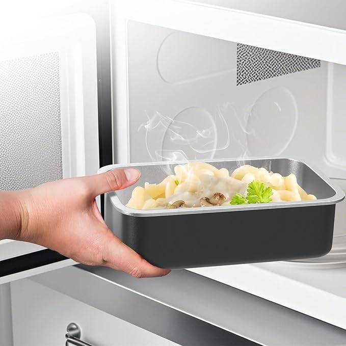 Bakpoco Stainless Steel Bento Box for Adult, 42oz Leak-Proof Lunch Box Containers with Adjustable Divider, Microwave-Safe, Metal Lunchbox with Glass Lid for Work Travel, Black