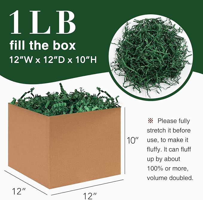 1LB Crinkle Cut Paper Shred Filler for Gift Box Bag and Basket On Holidays(Green)