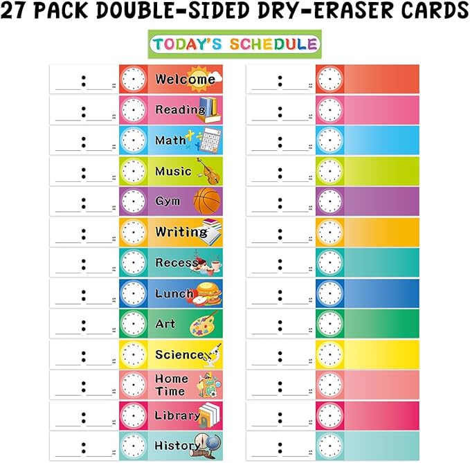 Fancy Land Daily Schedule Pocket Chart Educational Pocket Chart for Classroom Office Home Teachers Preschool Activity Supplies 15 Pockets 27 Double-Sided Reusable Dry-Eraser Card 13 x 37 Inches