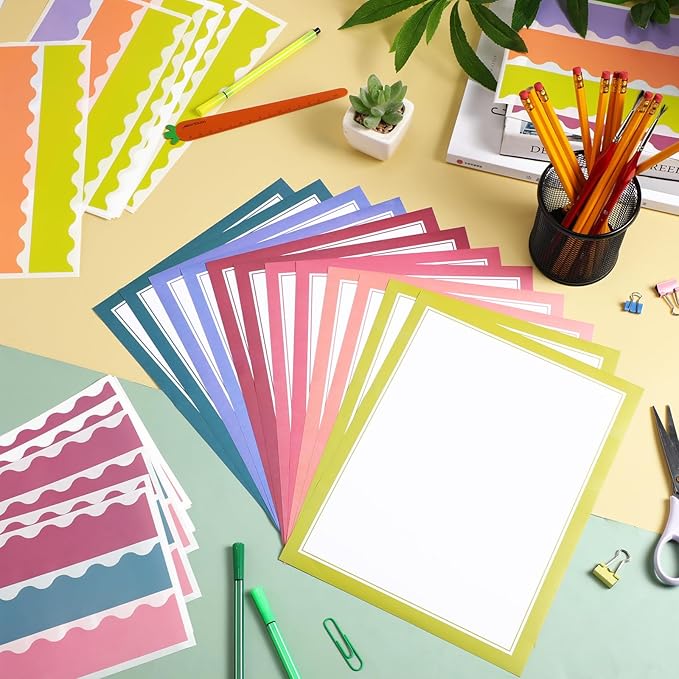 90 Pcs Science Fair Board Supplies Include 72 Trim Scalloped Bulletin Borders 18 Presentation Board Subtitles for Classroom Office Display(Boho)