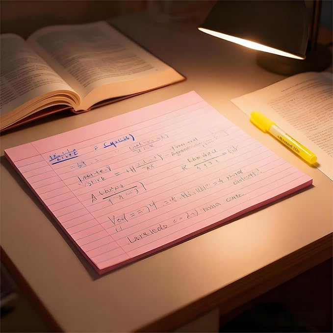 Pink Ruled Index Cards 5x7 Inch - 50 Pack Study Flash Cards for School, Office & Home, Durable Note Cards with Lines