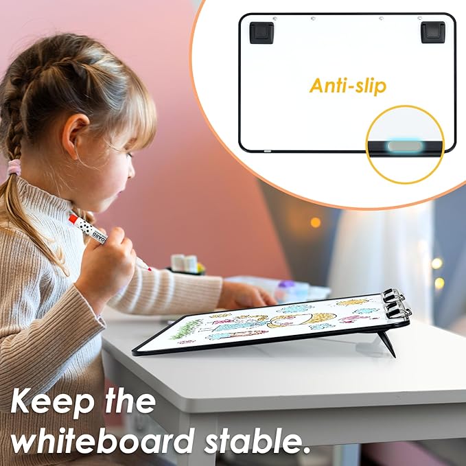 Slant Board for Writing,16.5x12 inch-Magnetic Desktop Whiteboard Writing Slope, Dry Erase White Boards Desktop with 5 Color Dry Erase Board Markers,Black Frame