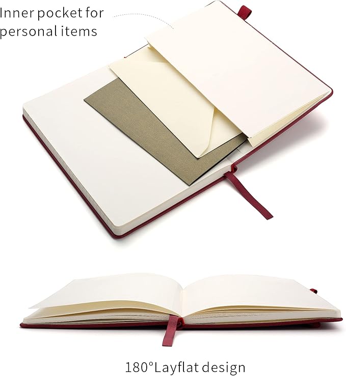 Lined Journal Notebooks with Pen Loop, Hardcover Notebook Journal for Work, 100Gsm Premium Thick Paper with Inner Pocket, Medium 5.7"x8.4", （Red, Ruled）