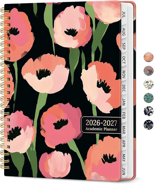 Planner 2026-2027, Academic Year Weekly and Monthly Calender Planner, from Jul 2026 - Jun 2027, Spiral Bound School Planning Book, Perfect for Teacher, Student, Women & Men, A5 (6.3" x 8.5"), Midnight Poppies