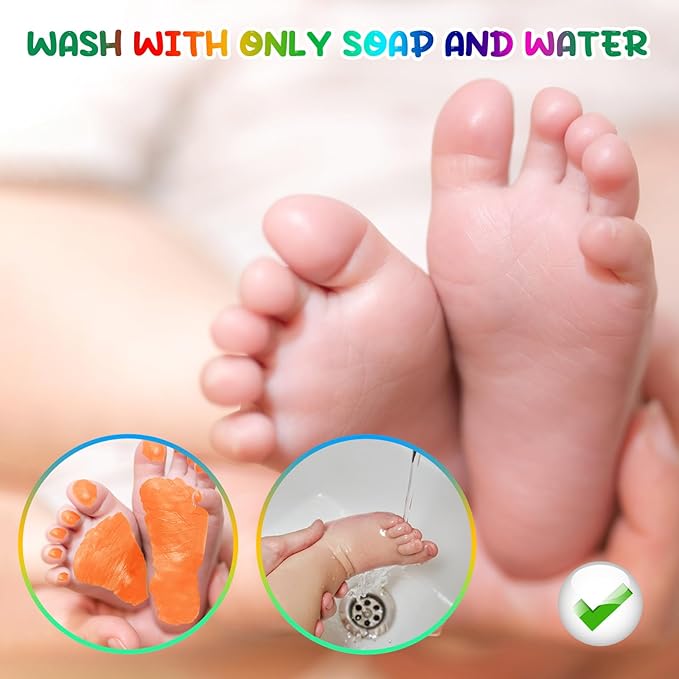 Baby Hand and Footprint Paint with Sponge Head, 2.54 fl oz, Non-Toxic & Acid-Free, Washable Baby Safe Paint for Newborn Keepsakes, Dog Nose & Paw Prints, Ideal New Mom Gift - Orange