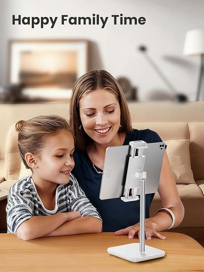 tounee Height Adjustable Tablet Stand, 3.5lb (1.6kg) Max Support, Up to 18" Tall, Slim Portable Monitors Stand Compatible with iPad Pro 12.9, Surface Pro, All 4.7"-15.6" Devices-White