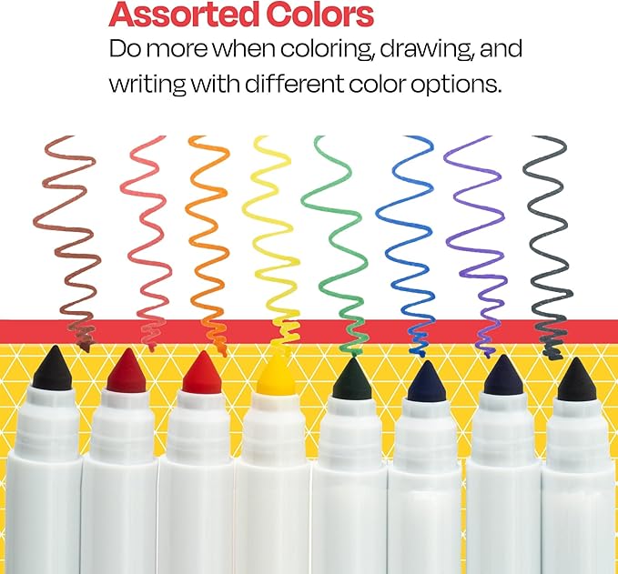 School Smart Conical Tip Washable Markers for School, Home, and More, Assorted Colors, Pack of 8