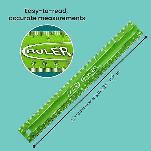 It's Academic Flexi Rulers, 12-inch Flexible Non-Breakable Ruler, 12-Pack, Assorted