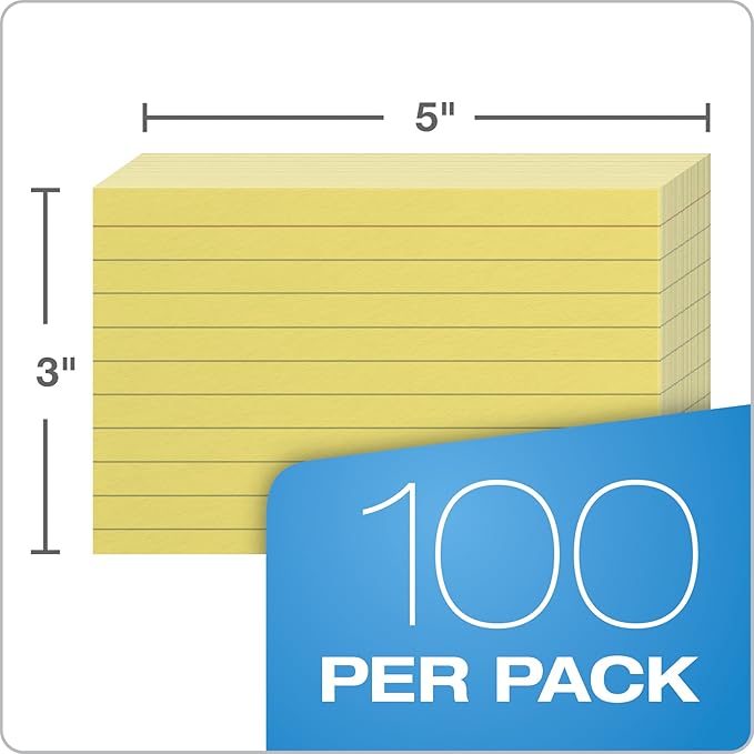 Oxford Ruled Color Index Cards, 3" x 5", Canary, (7321 CAN) 100 Count(Pack of 2)