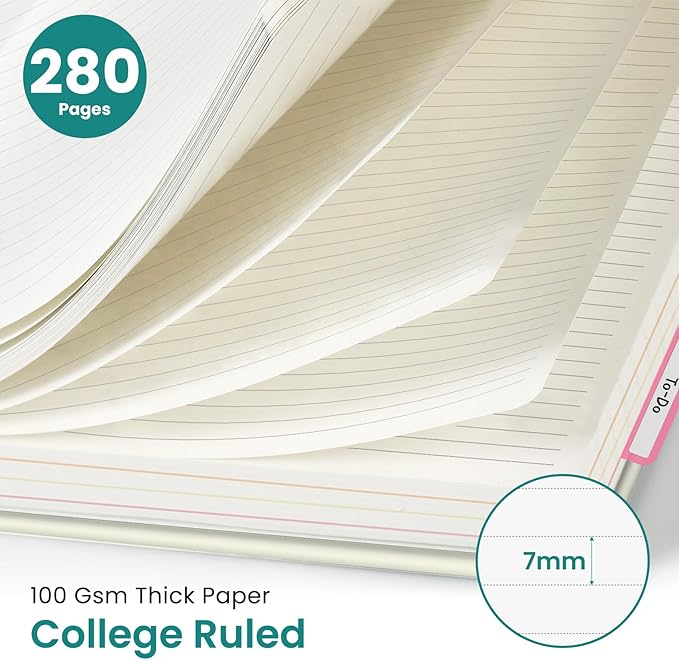 Large Spiral Lined Notebooks for Work with Removable Dividers & Tabs, 8.5"x11" Pretty Hardcover 5 Subject Notebook Journal for Women, College Ruled, Perfect for Study & Office Organization, 280 Pages,Drifting Whales