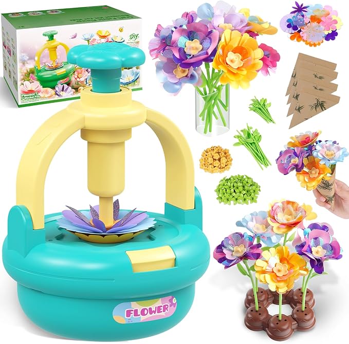 Flower Bouquet Making Kit for Kids Ages 4-8—DIY Arts and Crafts Toy, Build Your Own Flower Arrangement, Flower Press Craft Kit, Handmade Bouquet Birthday Gift for 3 4 5 6 7 8 9 Year Old Girls-[Blue]