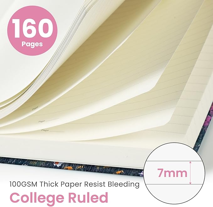 Taja Pretty Lined Journal for Women, Aesthetic Cute Hardcover Leather Journal for Writing, A5 College Ruled Notebook for Work & Note Taking, Perfect for Office School Home, 160 Pages, Twilight Bloom