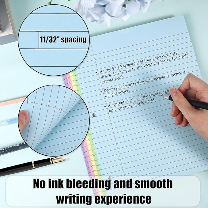 Koogel 500 Sheets Colored Filler Paper, 5 Colors 8 x 10-1/2 Inch Wide Ruled, 3-Hole Punched, Loose Leaf Notebook Paper for 3 Ring Binders, for Students & Office, School Supplies