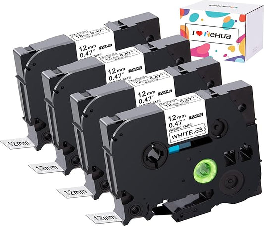 Hehua Compatible Iron-on Clothing Label Tape Replacement for Brother TZe-FA231 TZeFA231 Fabric Label Black on White 12mm x 3m Work for P-Touch PT-D210 PT-D400 PT-H100 PT-D200 Labelmakers, 4 Pack