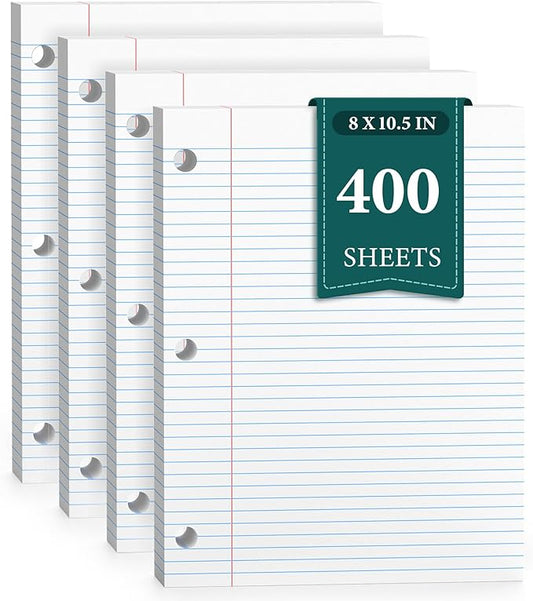 400 Sheets College Ruled Loose Leaf Paper, 3 Hole Punch Paper 8 x 10.5, Notebook Paper, 8 * 10.5 Filler Paper for 3 Ring Binders, Lined Paper College Ruled, Writing Paper With Lines
